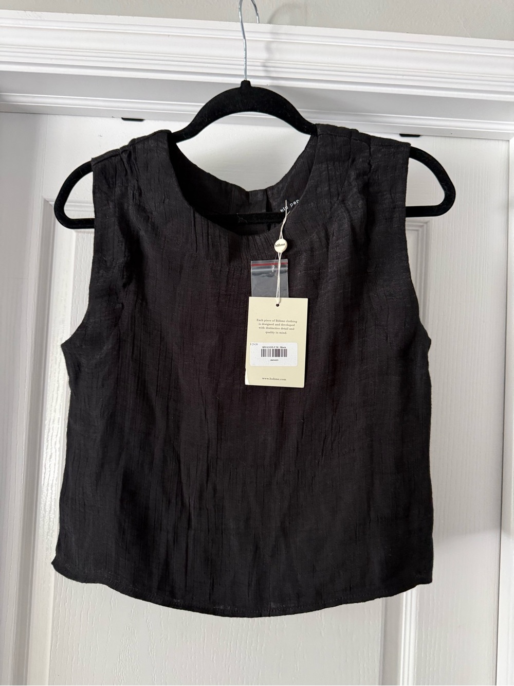 bohme Black Linen Sleeveless Crewneck Tank